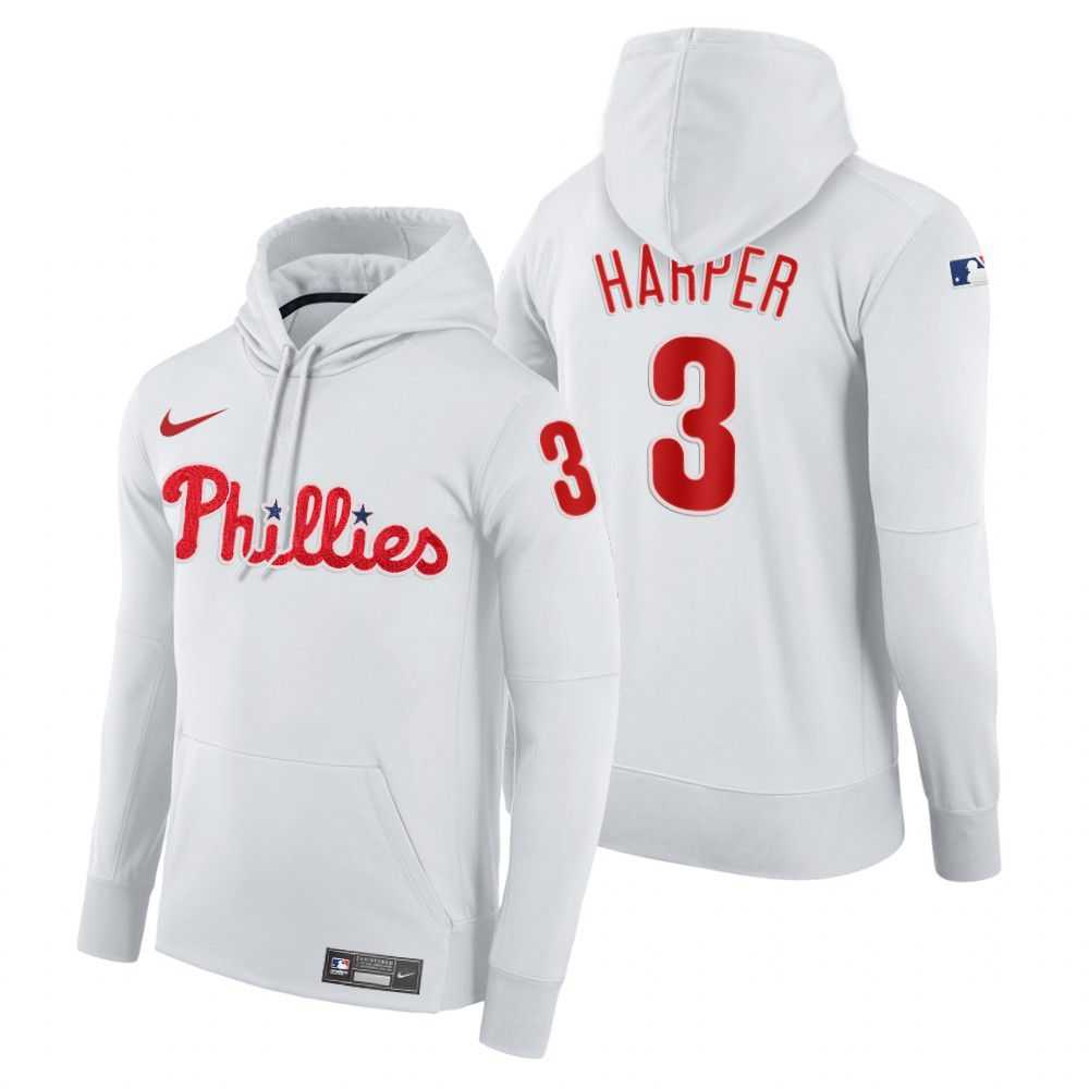Men Philadelphia Phillies 3 Harper white home hoodie 2021 MLB Nike Jerseys